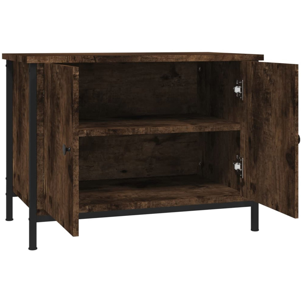 vidaXL 2 Door Smoked Oak TV Cabinet with Black Handles Image 6