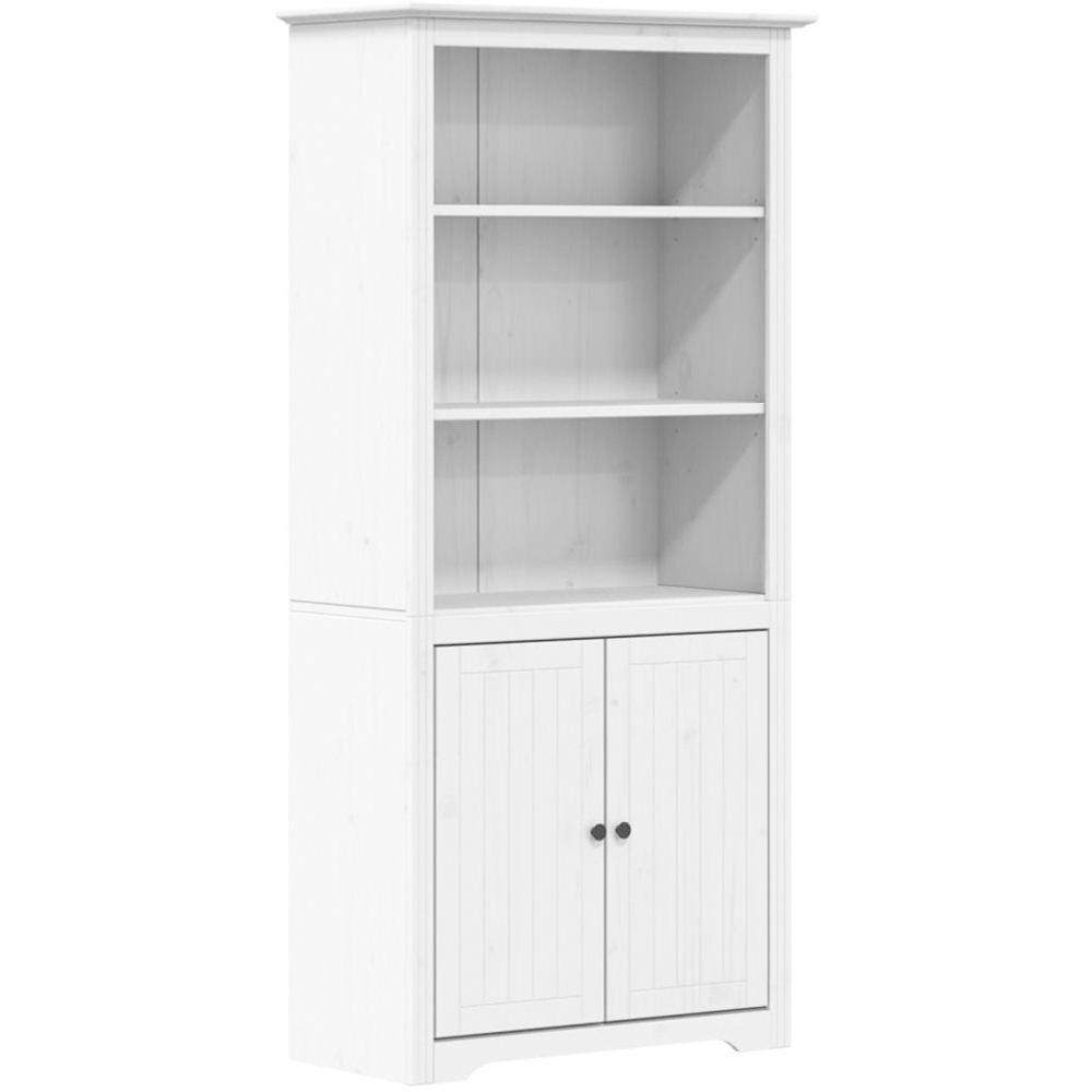 vidaXL Bodo 2 Door 3 Shelf White Solid Pine Wood Bookcase Image 2