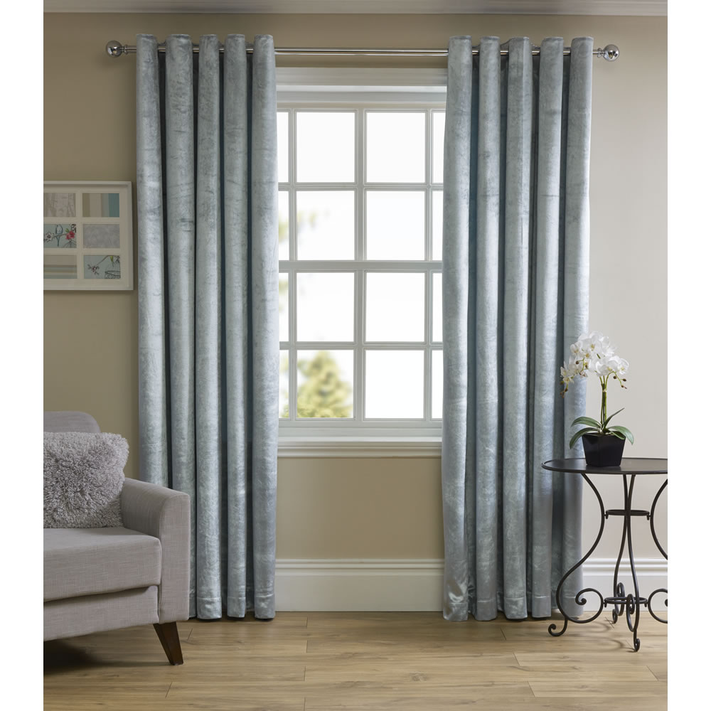 Wilko Duck Egg Shimmer Velvet Effect Lined Eyelet Curtains 167 W x 137cm D Image 1