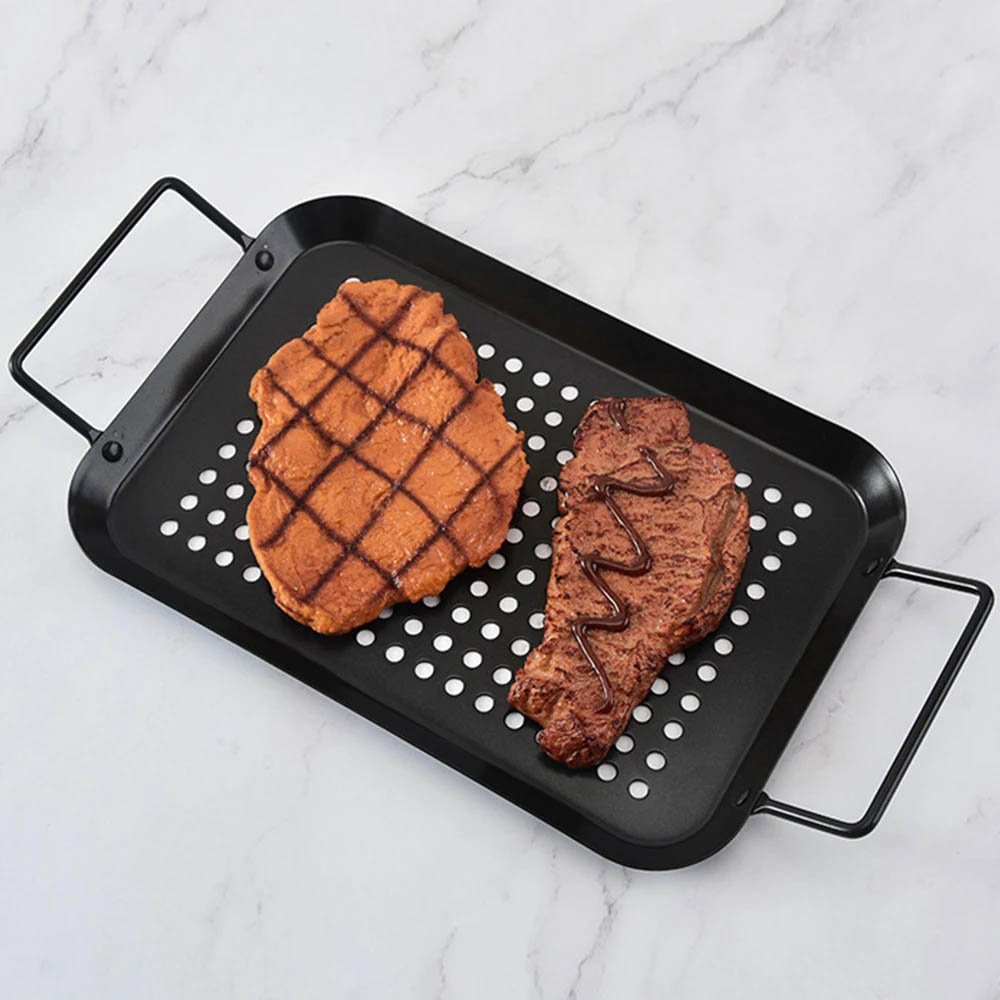 Living and Home Portable Non-Stick Metal Grill Tray with Handles Image 2