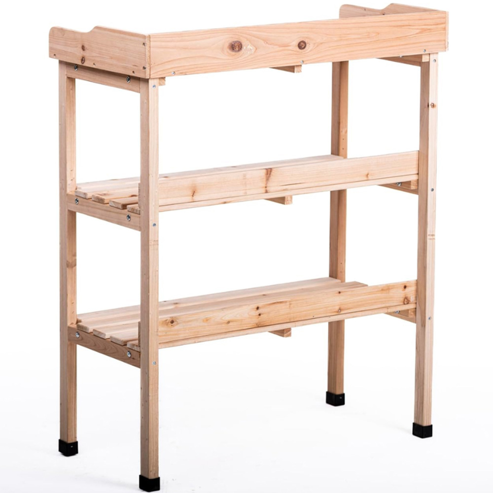 Garden Gear Natural Wooden Potting Bench Table with Galvanised Table Top and Hooks Image 3