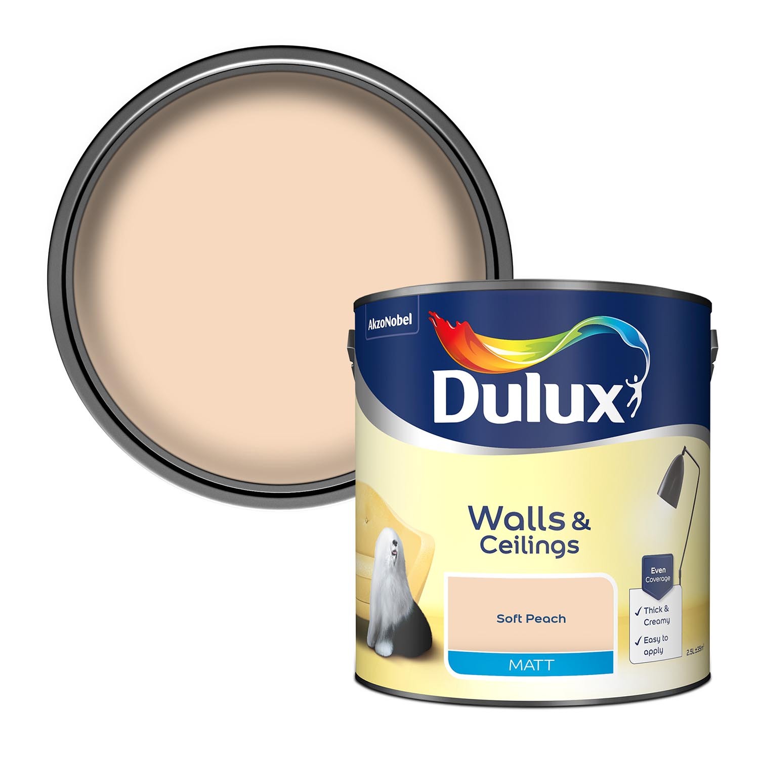 Dulux Walls & Ceilings Soft Peach Matt Emulsion Paint 2.5L Image 1