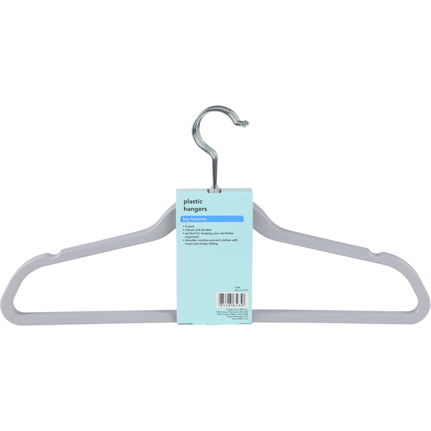 Pack of 4 Grey Plastic Hangers Grey Image 3