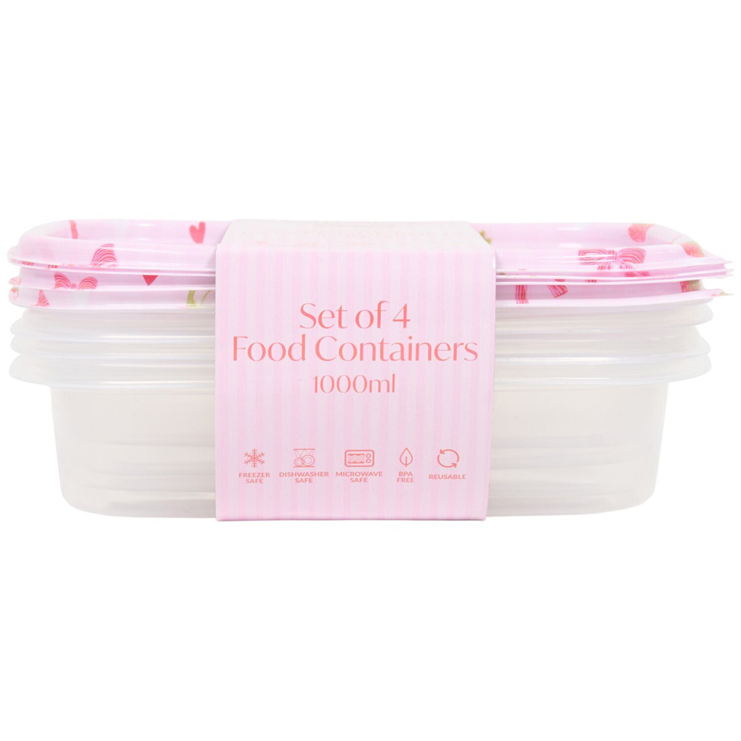 Pack of 4 Berry Sweet Food Containers Pink Image 1