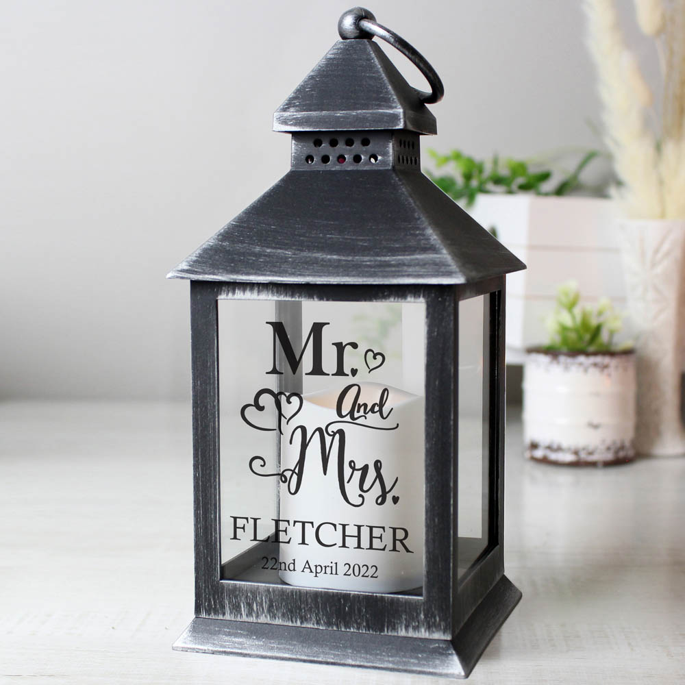 Personalised Memento Personalised Black Mr and Mrs Rustic Lantern Image 3