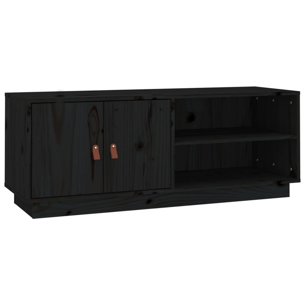 vidaXL 2 Door 2 Shelf Black Solid Pine Wood TV Cabinet Image 2