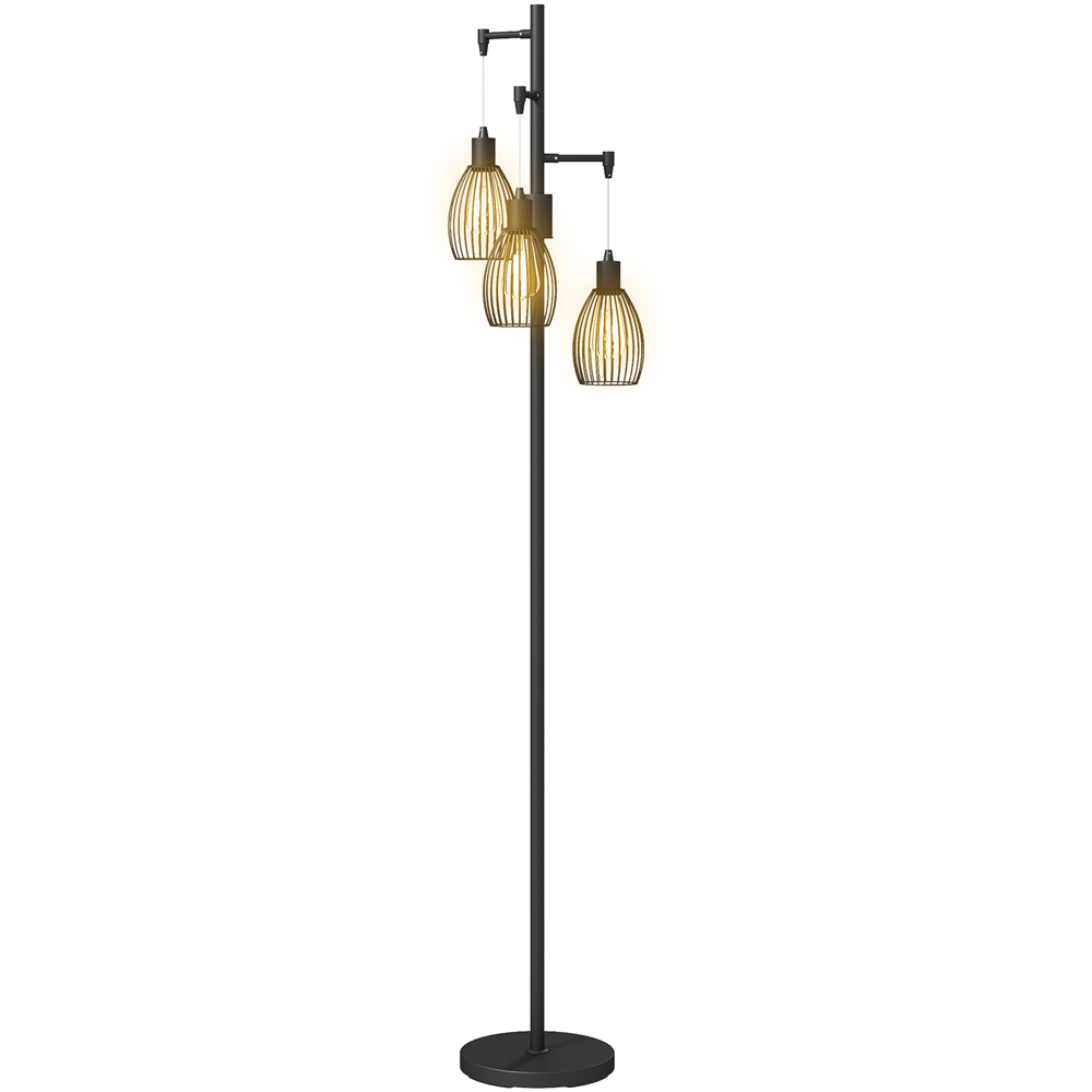 HOMCOM 3 Light Black Industrial Style Dimmable LED Floor Lamp Image 1