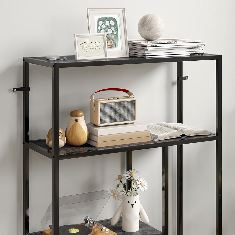 HOMCOM 4 Shelf Charcoal Grey Industrial Bookshelf Image 3
