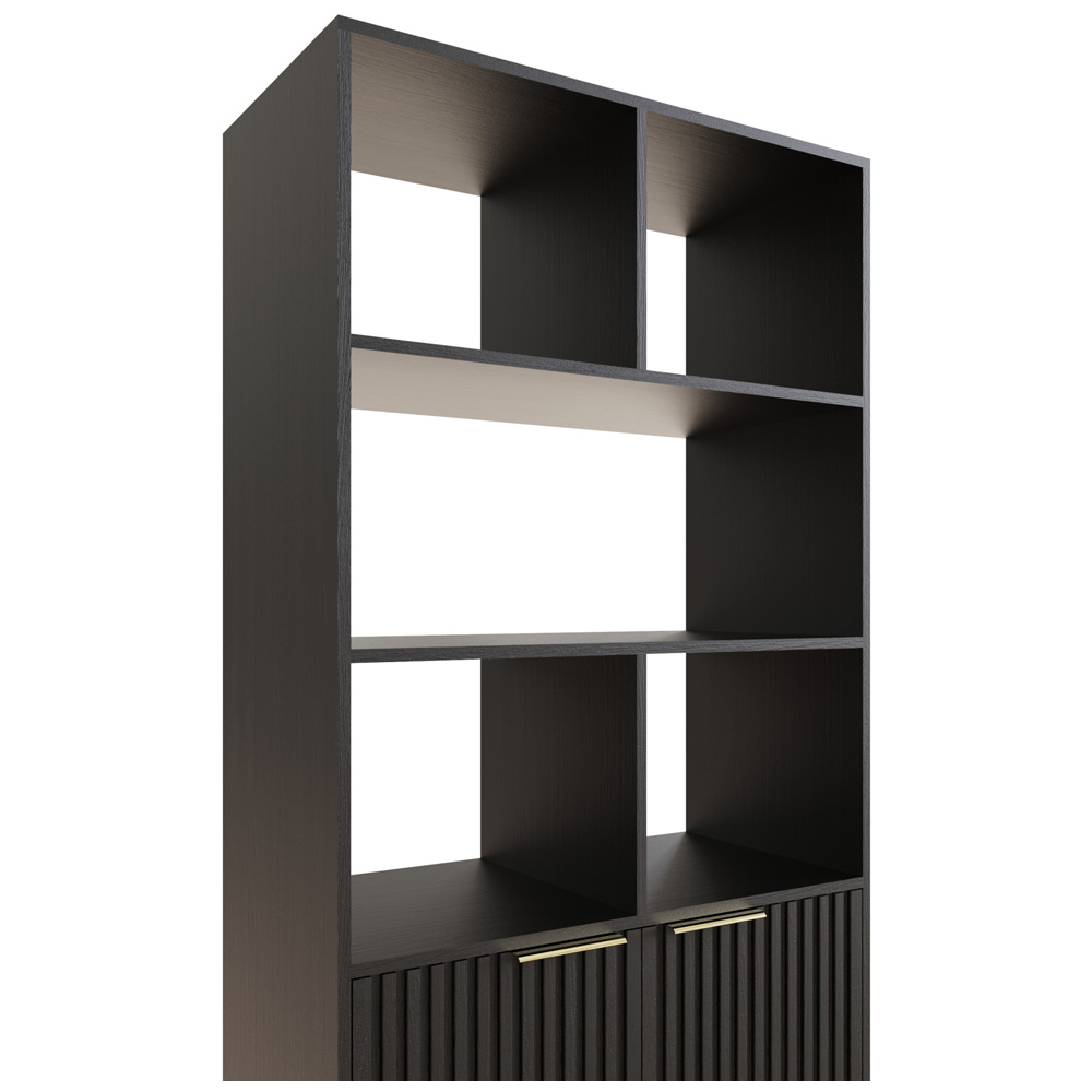 GFW Nervata 2 Door 5 Shelf Black and Gold Ribbed Tall Shelving Unit Image 6