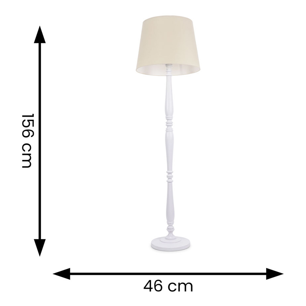 ValueLights Victoria Beige Fabric Tapered Shade White Wood Traditional Stem LED Floor Lamp Image 6
