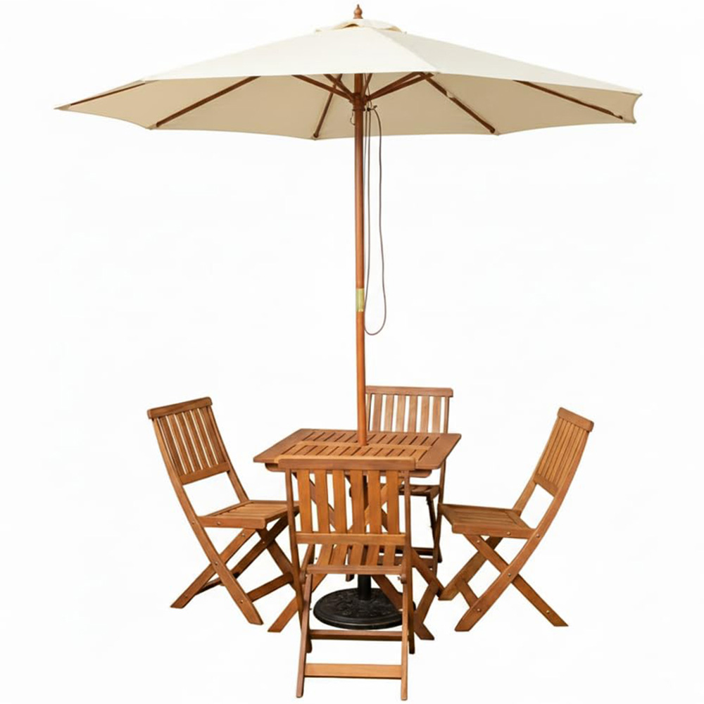 Samuel Alexander 4 Seater Wooden Square Foldable Dining Set with Cream Parasol and Base Image 2