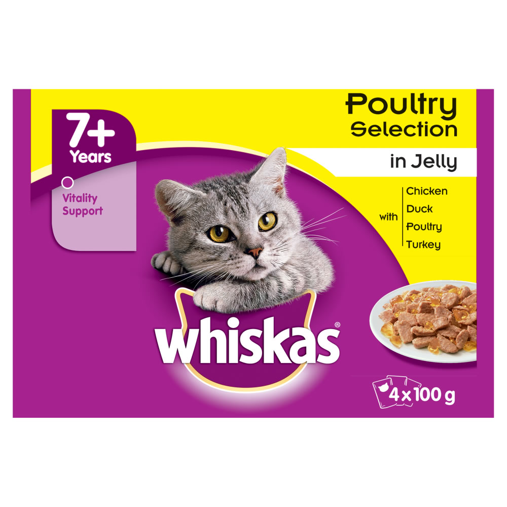 Whiskas 7+ Poultry Selection in Jelly Cat Food    4 x 100g Image 1