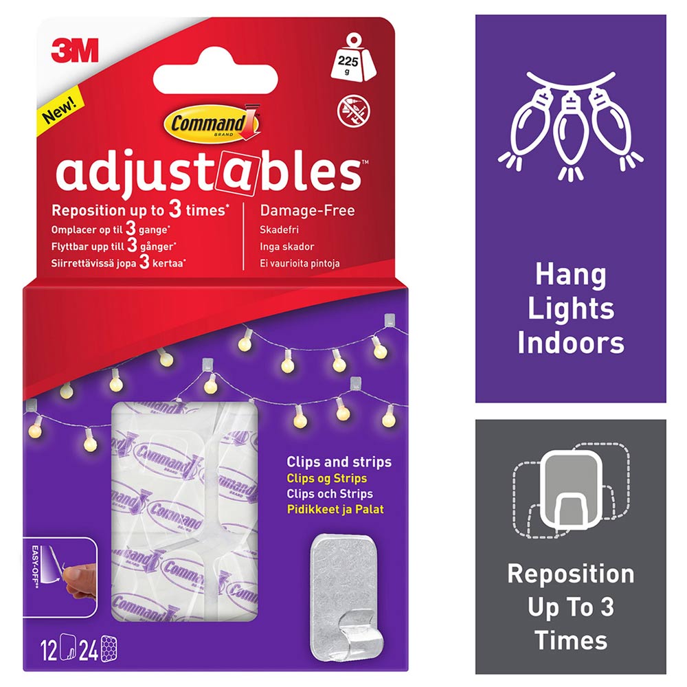 Command Clear Adjustable Self Adhesive Clips 12 Pack Image 1