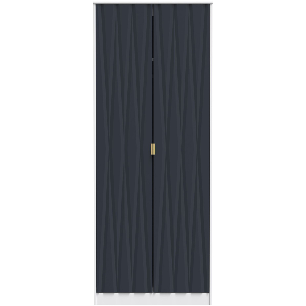Crowndale Diamond Ready Assembled 2 Door Matt Indigo and White Tall Double Wardrobe Image 3