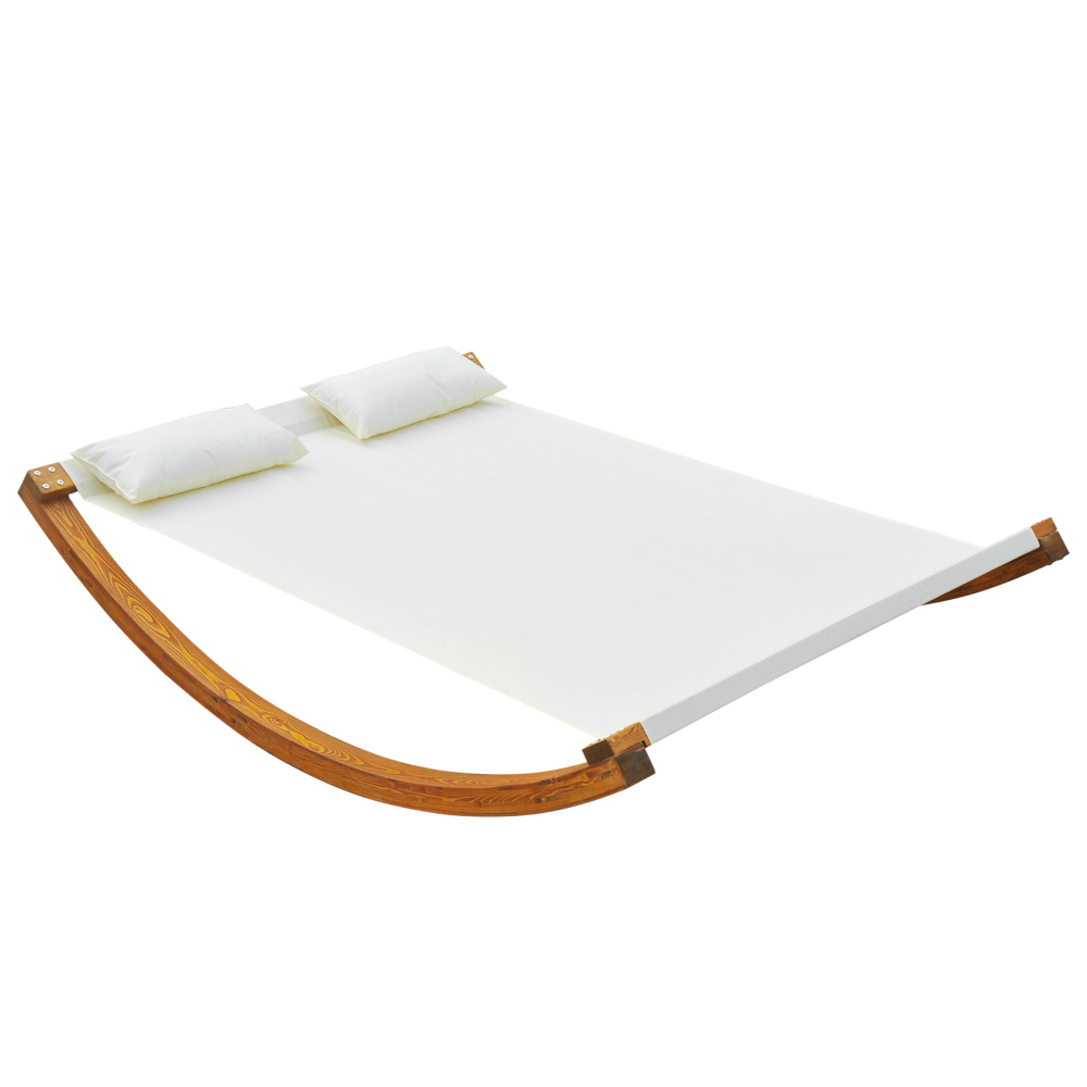 Outsunny White Double Sun Lounger with Wooden Frame Image 2