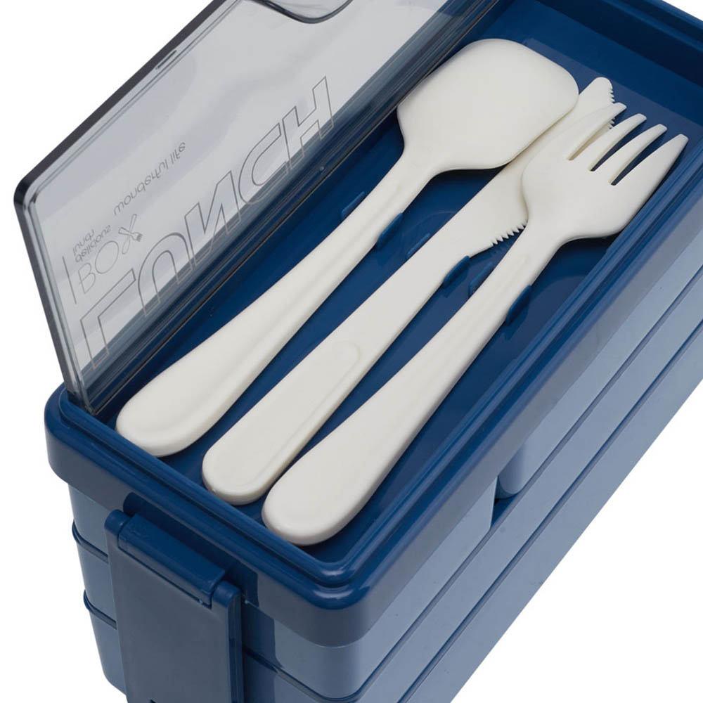 Living and Home 3 Tier 5 Compartment Bento Style Lunch Box with Cutlery Image 6