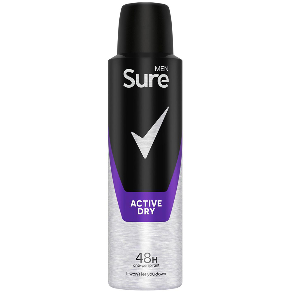 Sure Men 48H Protection Anti-Perspirant Active Dry Deodorant Spray 150ml 36 Pack Image 2