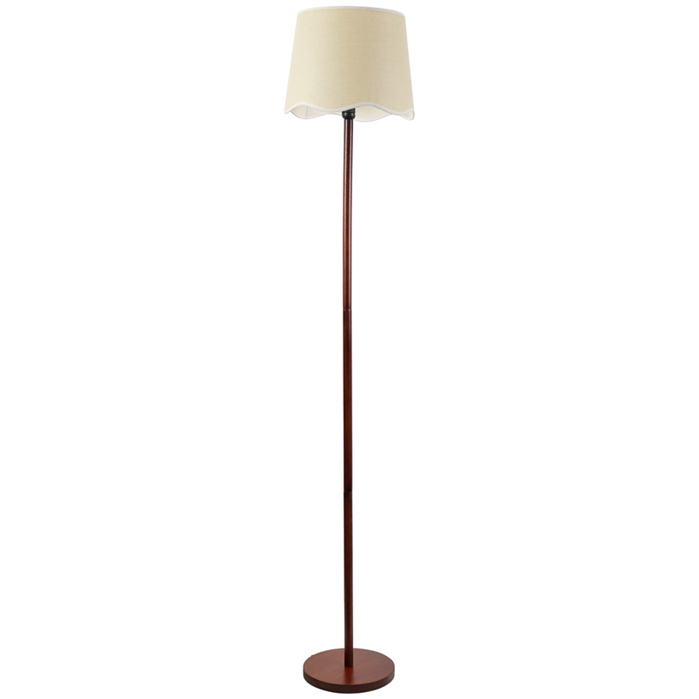 ValueLights Heather Scallop White Trim Shade Dark Wood Stem LED Floor Lamp Image 1