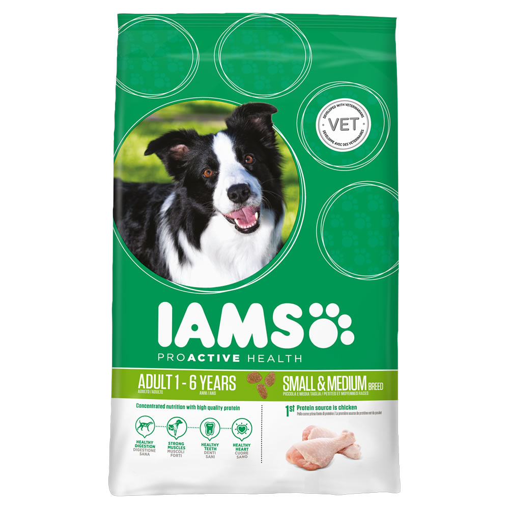 Iams Chicken Flavour Dry Dog Food for Small and   Medium Dogs 3kg Image