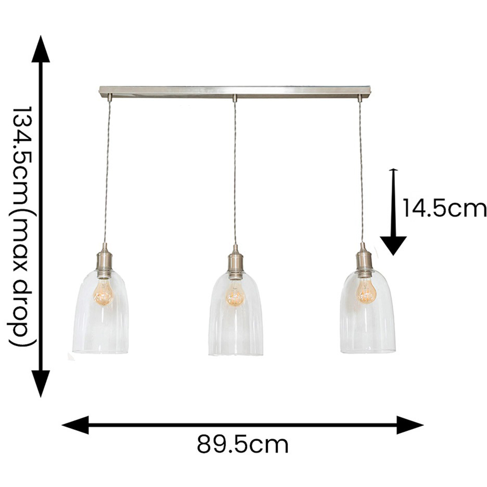 ValueLights Kira Glass Dome 3 Drop Bar Brushed Chrome Diner LED Ceiling Pendant Light Image 7
