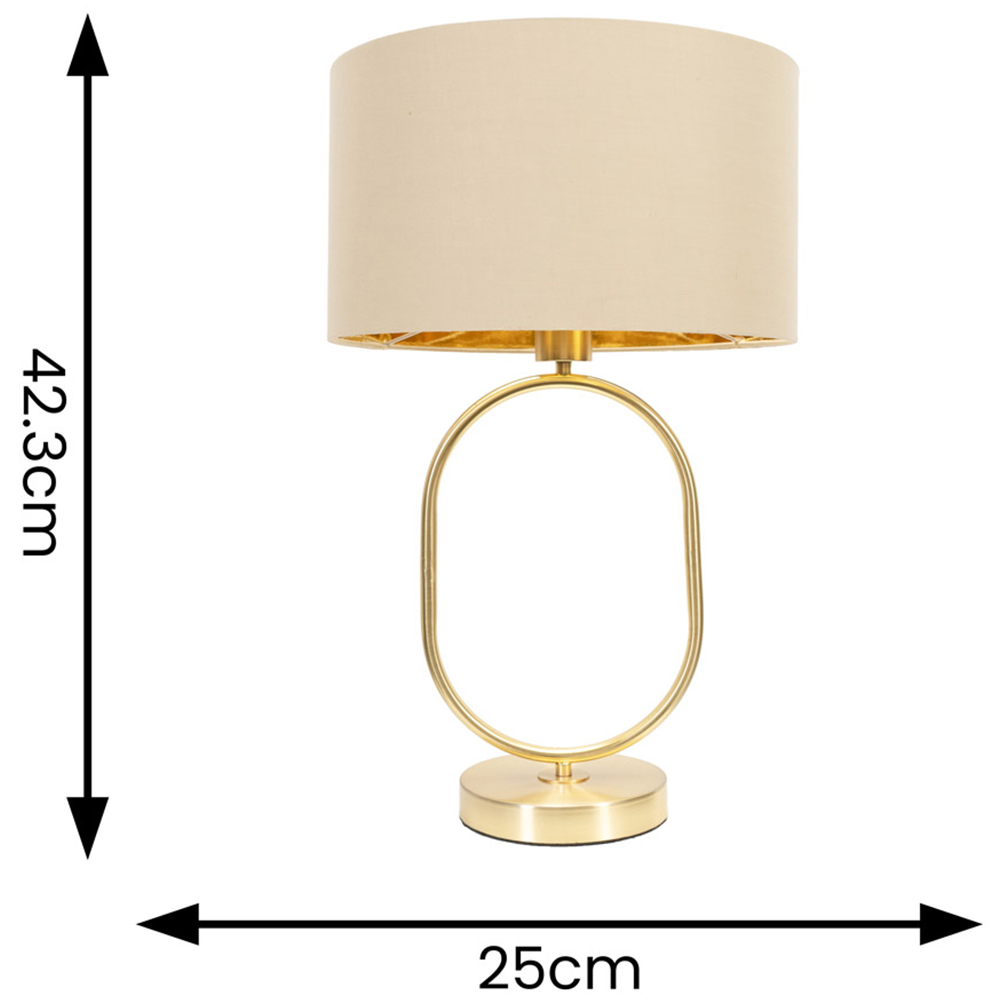ValueLights Antonia Beige with Gold Inner Drum Shade Brushed Gold Oval LED Table Lamp Image 4
