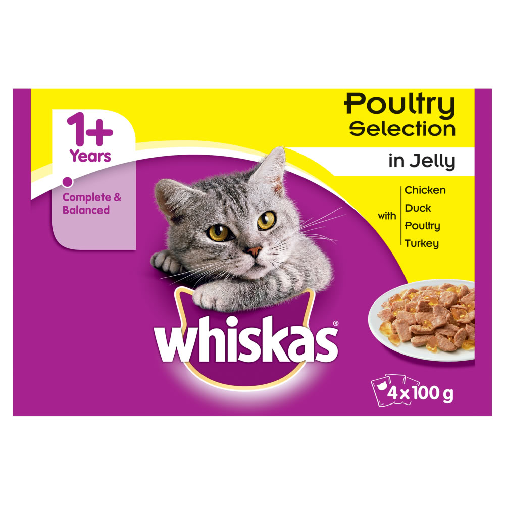 Whiskas 1+ Poultry Selection in Jelly Cat Food    4 x 100g Image 1