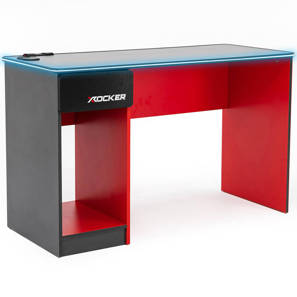 X Rocker Carbon-Tek Single Drawer Single Shelf Gaming Desk with Neo Fibre LED Lights Grey and Red Image 2