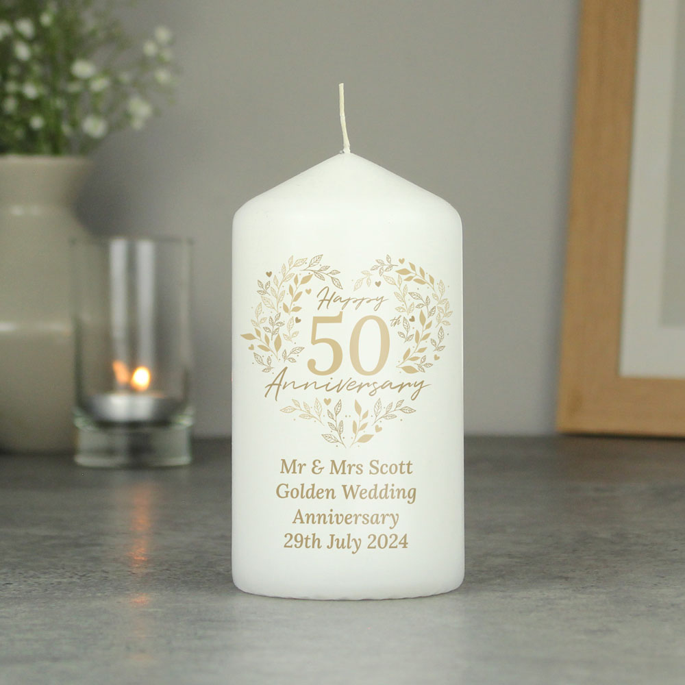 Personalised Memento Personalised 50th Golden Wedding Anniversary Pillar Candle Image 3