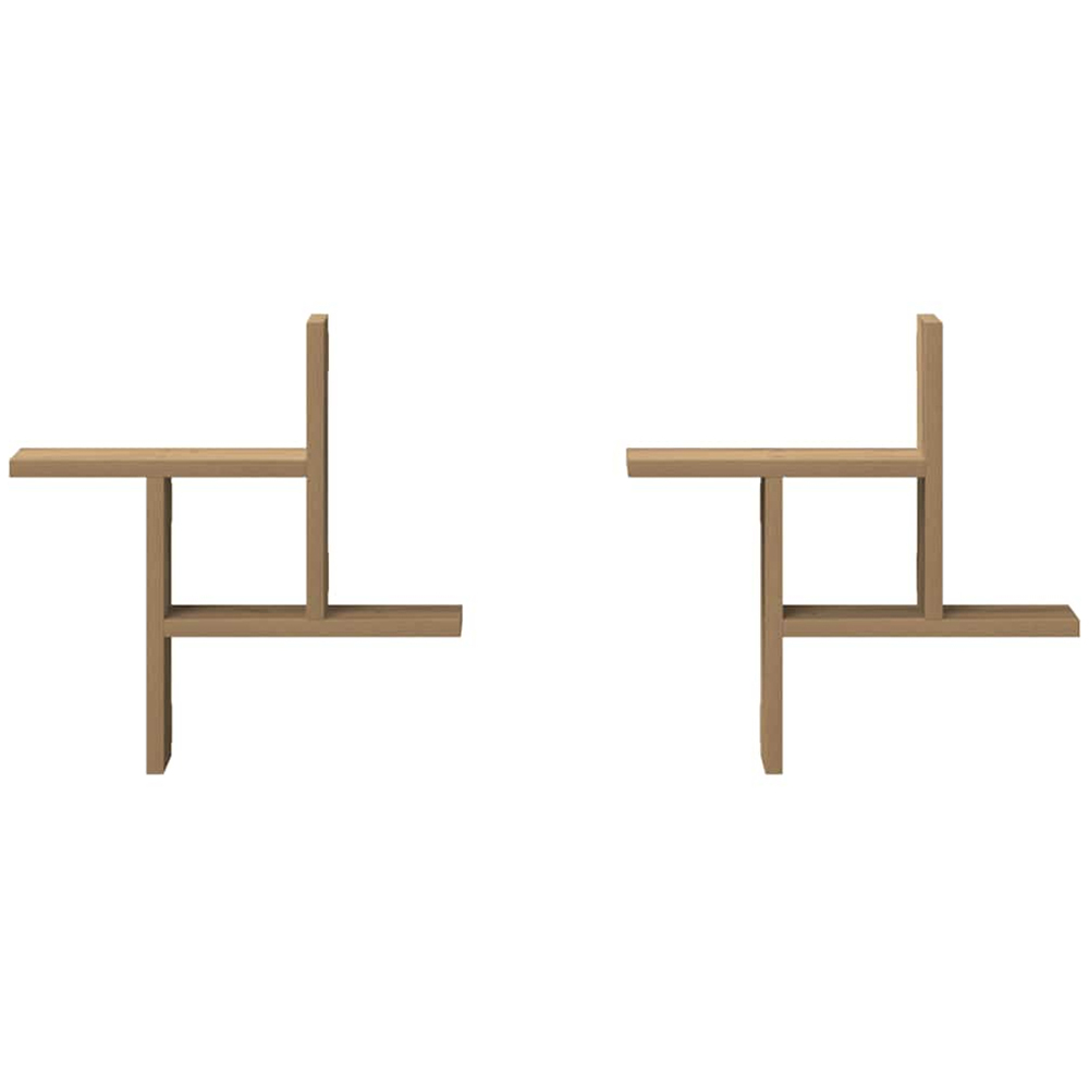 vidaXL 3 Shelf Artisian Oak Wall Shelf Set of 2 Image 4