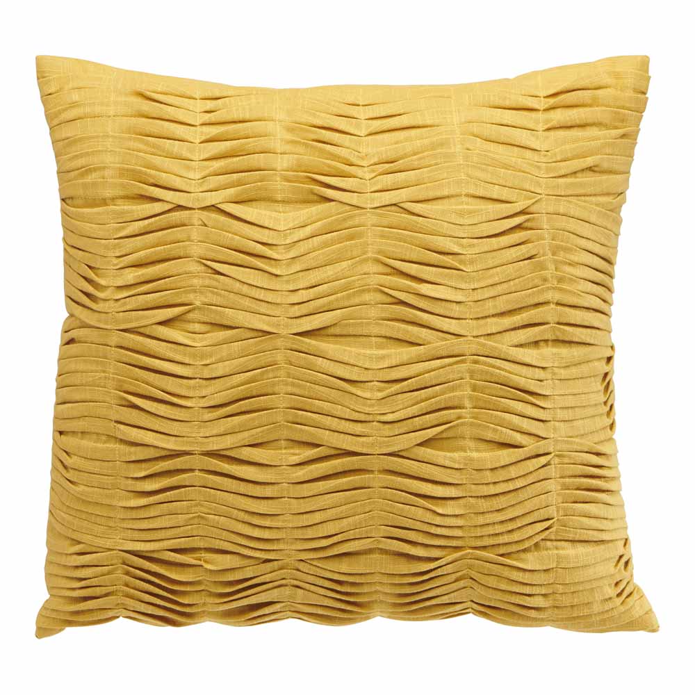 Wilko Pleated Cushion Mustard 43 x 43cm Image 1