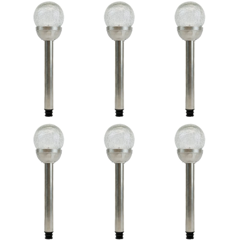 Streetwize Silver Solar Crackle Glass Ball Stake Light 6 Pack Image 1