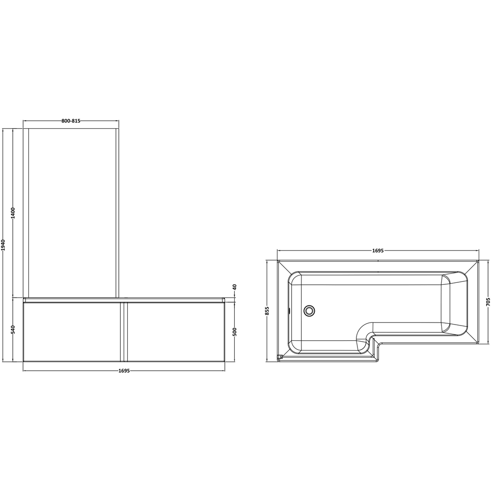 nuie White Left Hand Square Shower Bath Set 1700mm Image 3