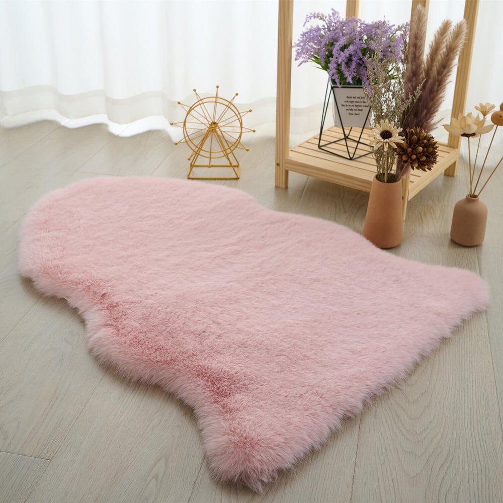 Luxury Faux Fox Fur Rug - Pink Image 2