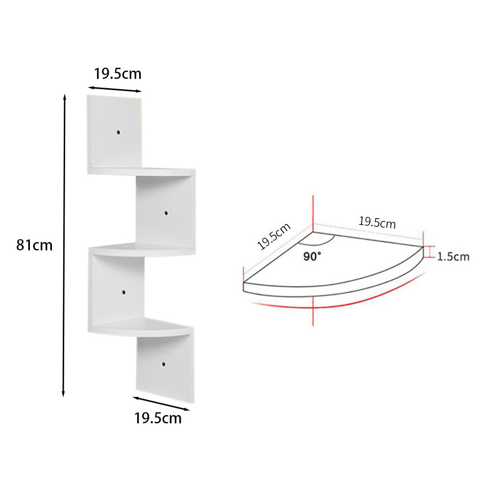 Living and Home 3 Tier White Wooden Zigzag Floating Corner Shelves Image 4
