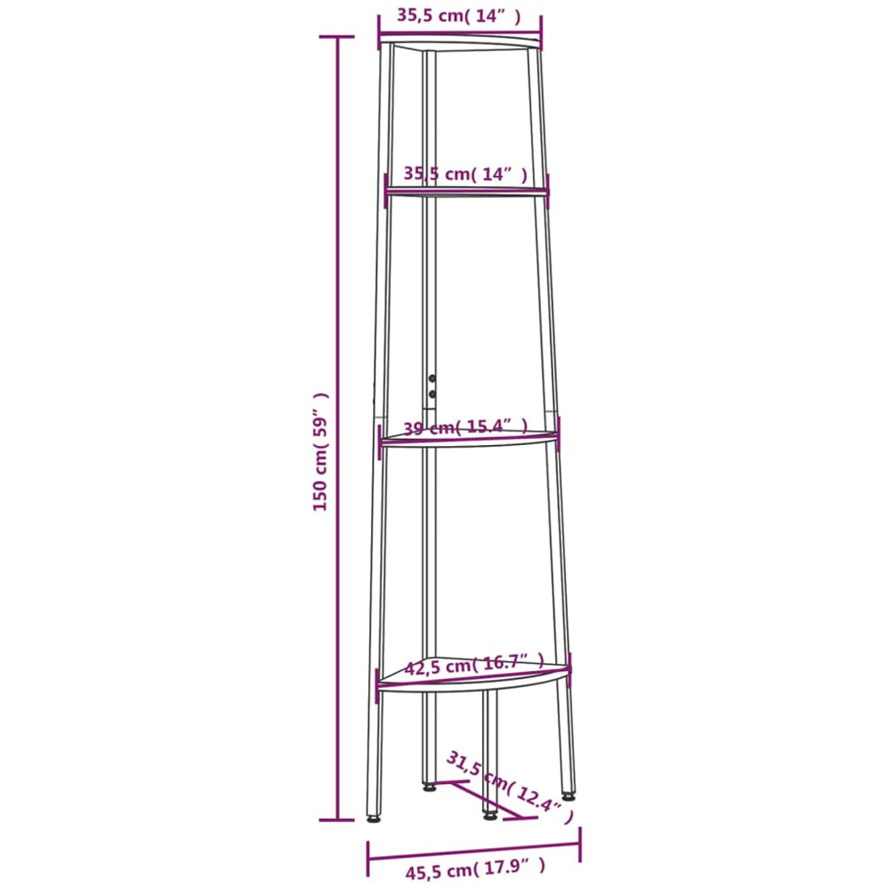 vidaXL 4 Shelf Black Wood and Steel Corner Bookcase Image 8