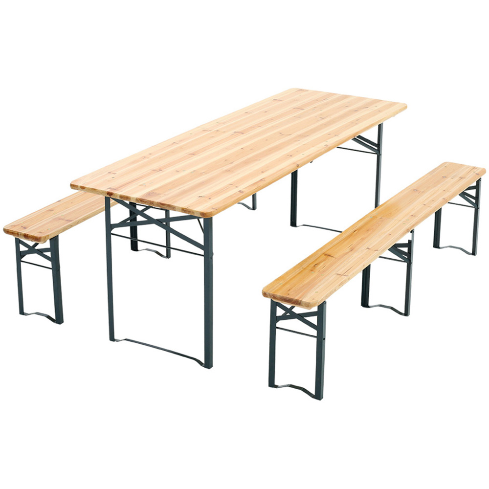 Living and Home 4 Seater Rustic Wooden Outdoor Table and Bench Set Image 2