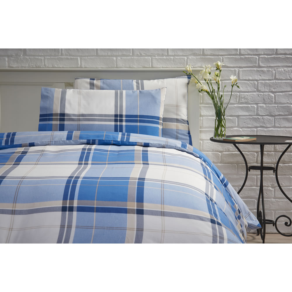 Wilko Duvet Set King Checked Design Blue Wilko