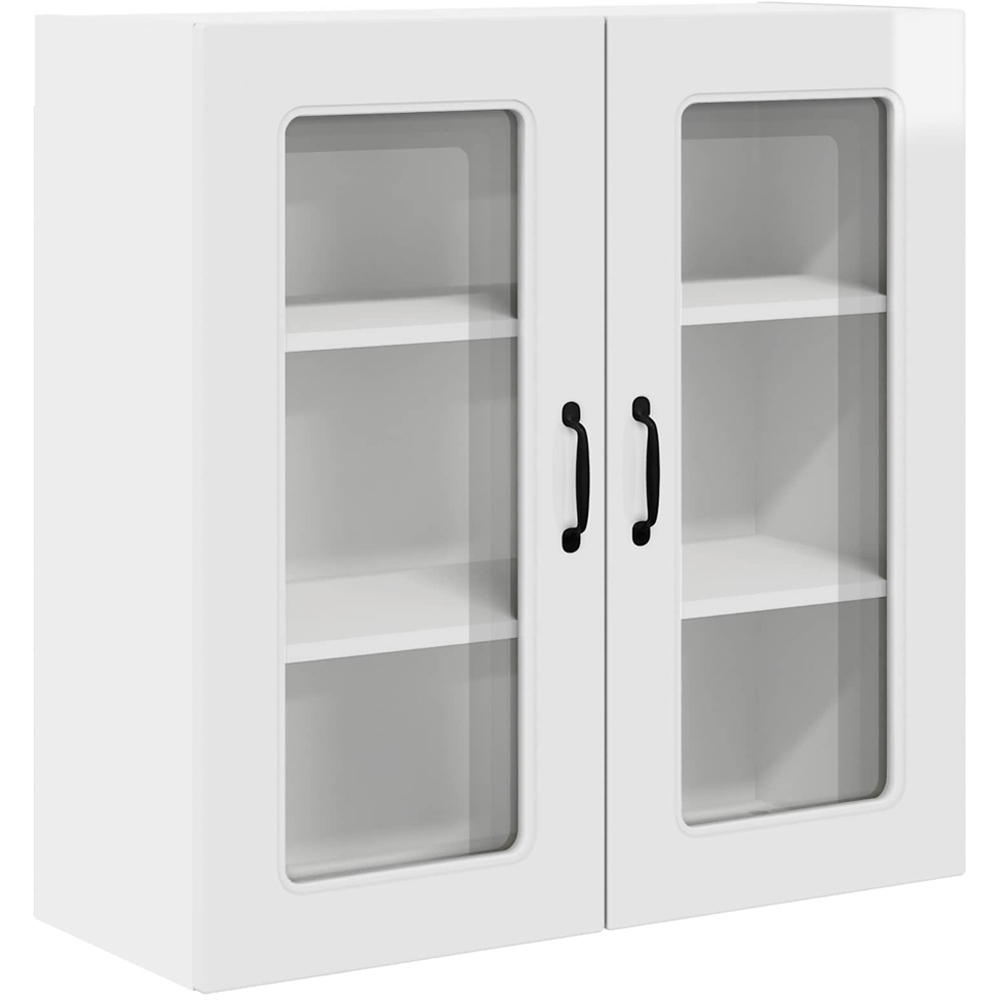 vidaXL 2 Glass Door High Gloss White Kitchen Wall Cabinet Image 2