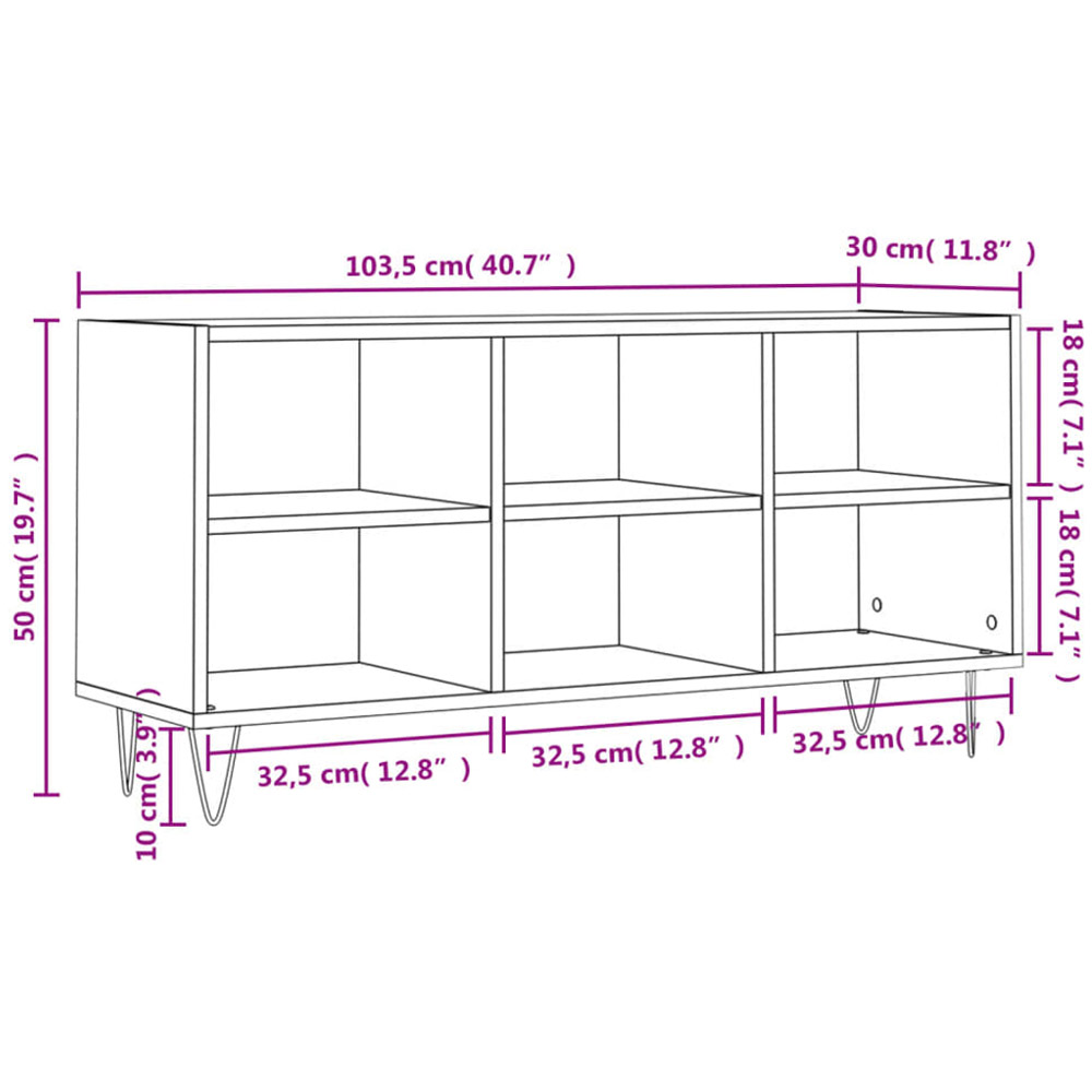 vidaXL 6 Open Shelf Smoked Oak TV Cabinet with Black Metal Legs Image 9