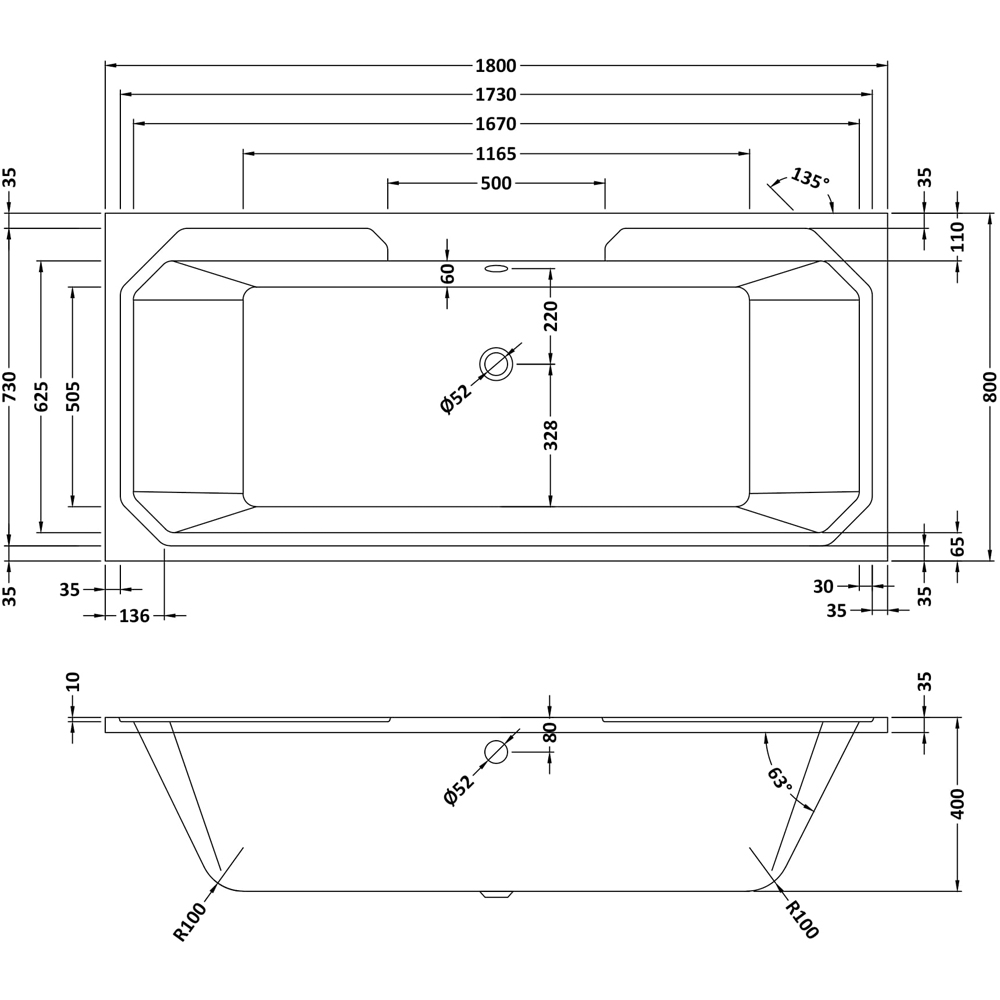 nuie Ascott White Straight Shower Bath 1800mm Image 3