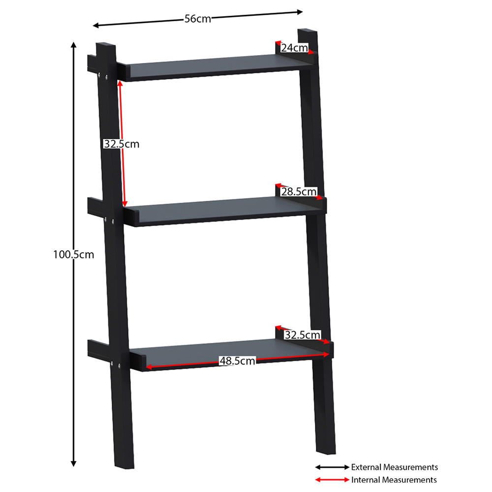 Vida Designs York 3 Shelf Black Ladder Bookcase Image 6