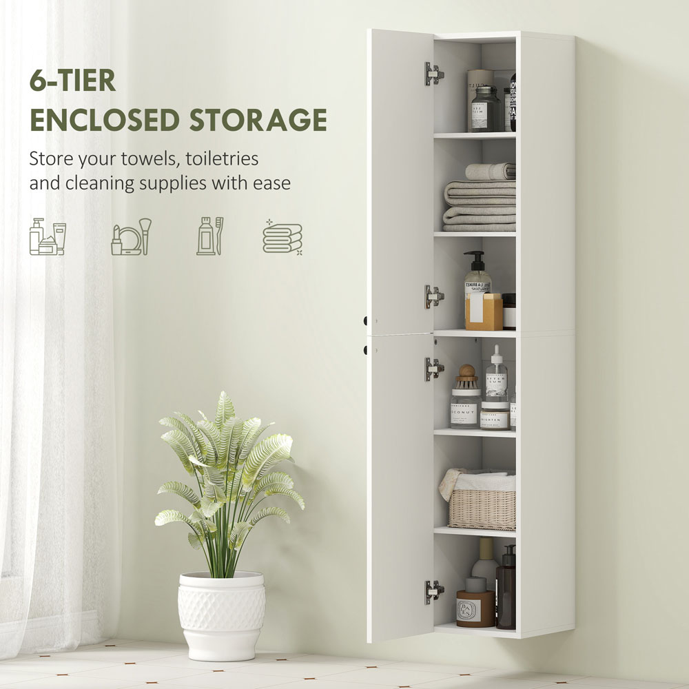 HOMCOM 2 Door White Wall Mounted Slim Bathroom Storage Cabinet Image 6