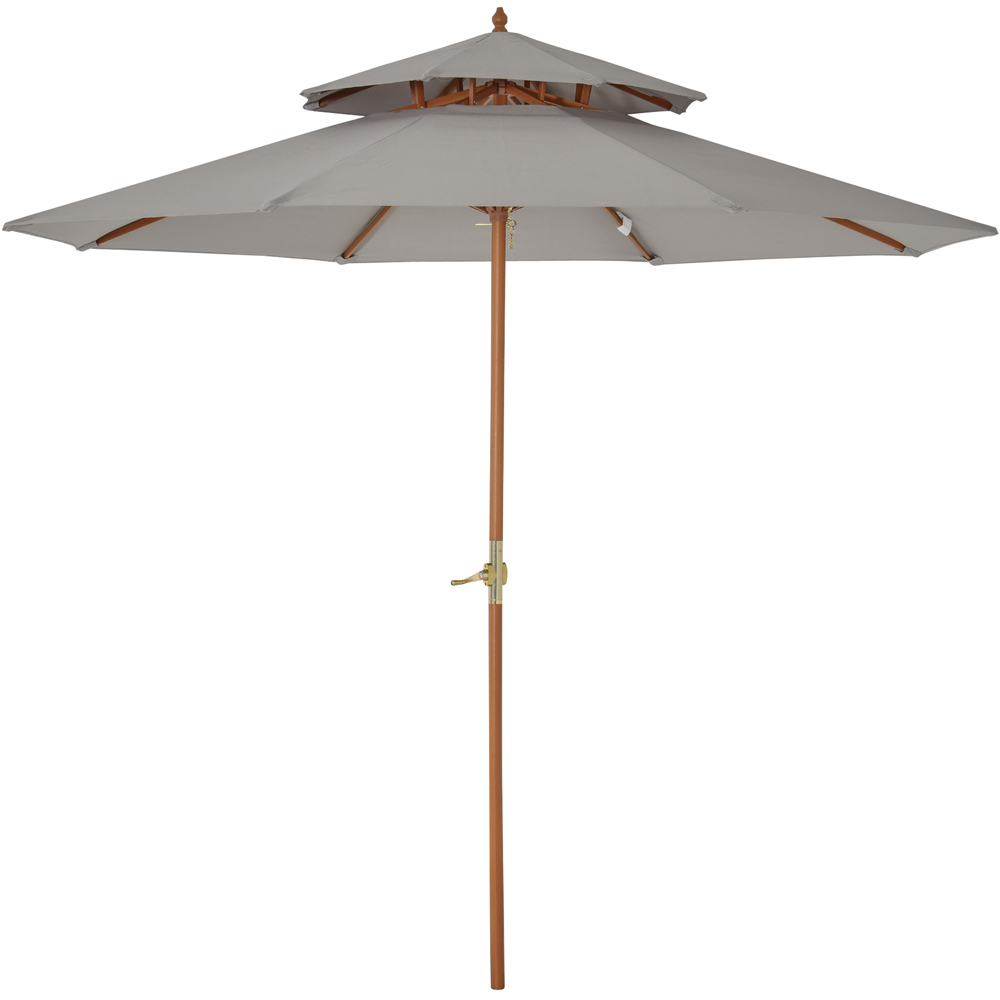 Outsunny Grey Double Tier Wooden Parasol 2.7m Image 1