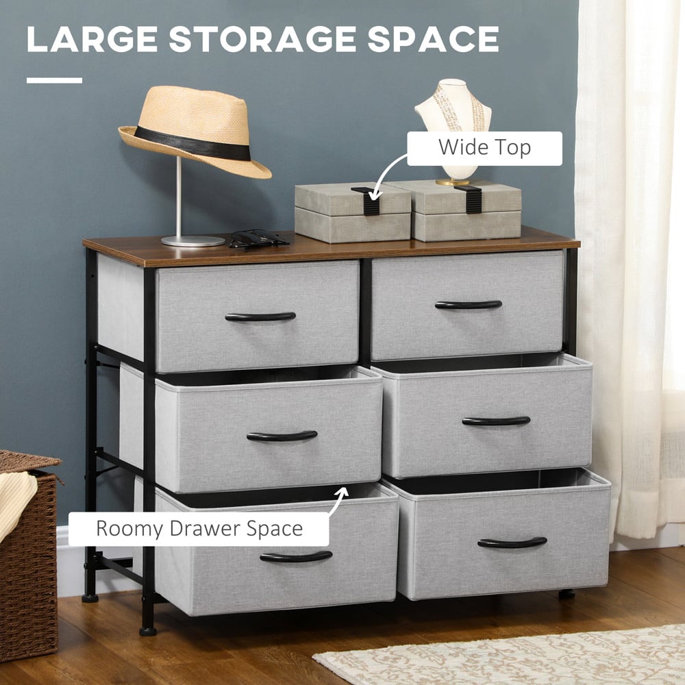 Portland 6 Drawer Grey and Wood Effect Chest of Drawers Image 5