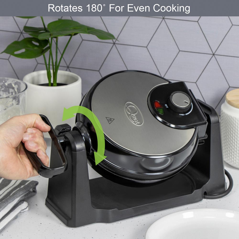 Quest Black and Silver 4 Slice Rotating Waffle Maker 1000W Image 5