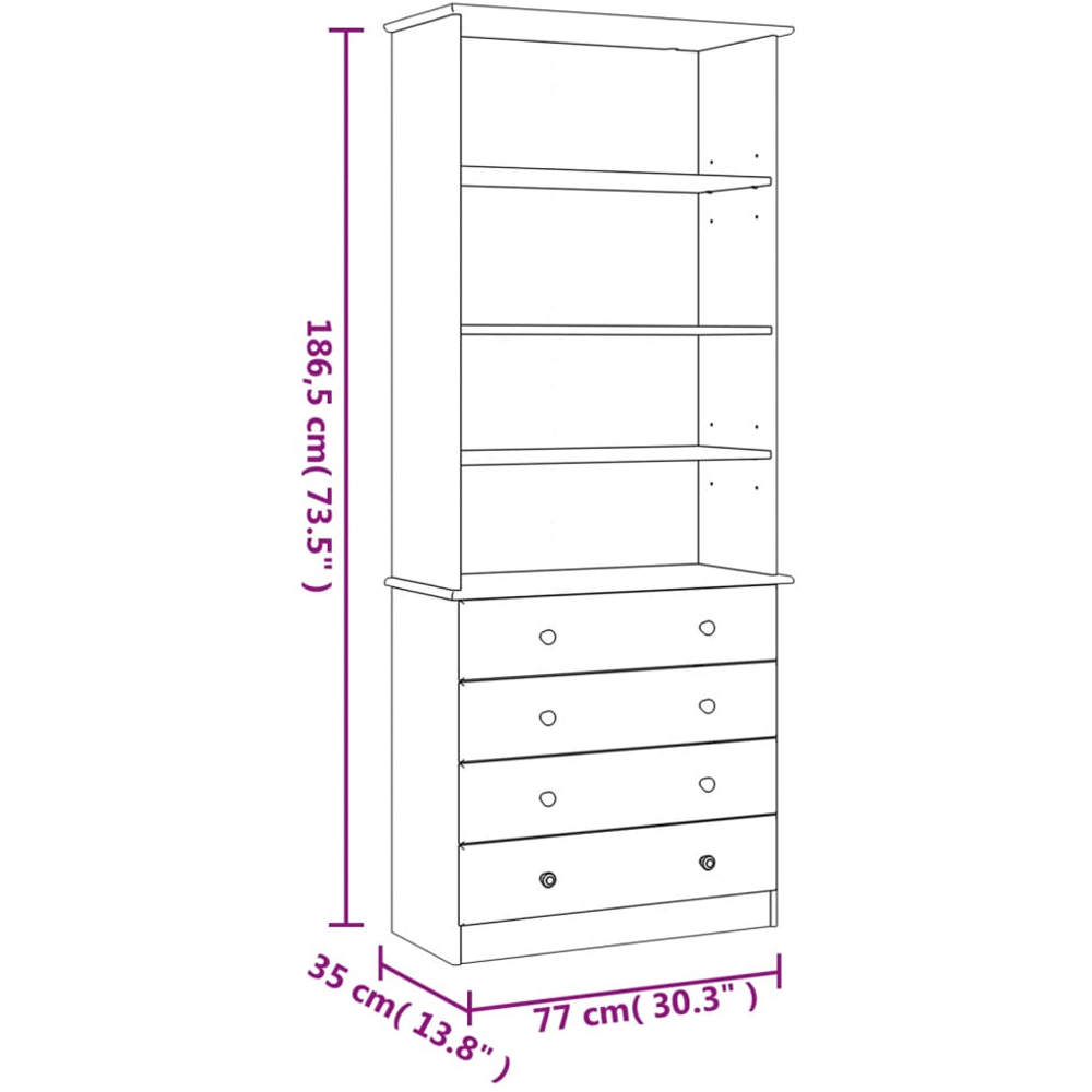 vidaXL Alta 5 Drawer 5 Shelf Natural Solid Pine Wood Bookcase Image 9