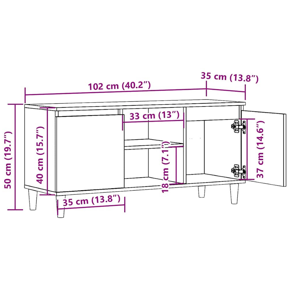 vidaXL 2 Door 2 Shelf Old Oak TV Cabinet with Wooden Legs Image 9