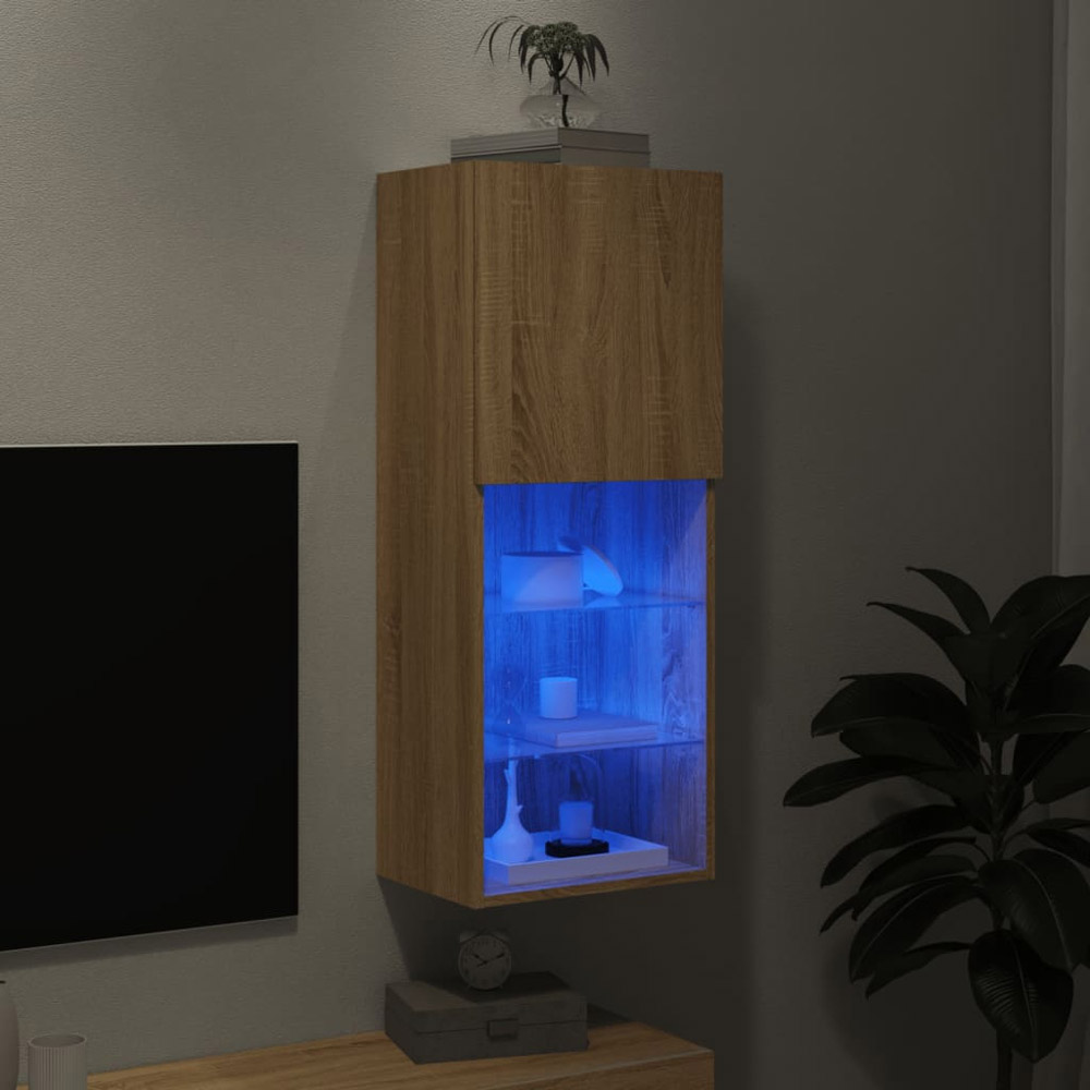 vidaXL Single Door 3 Open Shelf Sonoma Oak TV Cabinet with LED Light Image 5