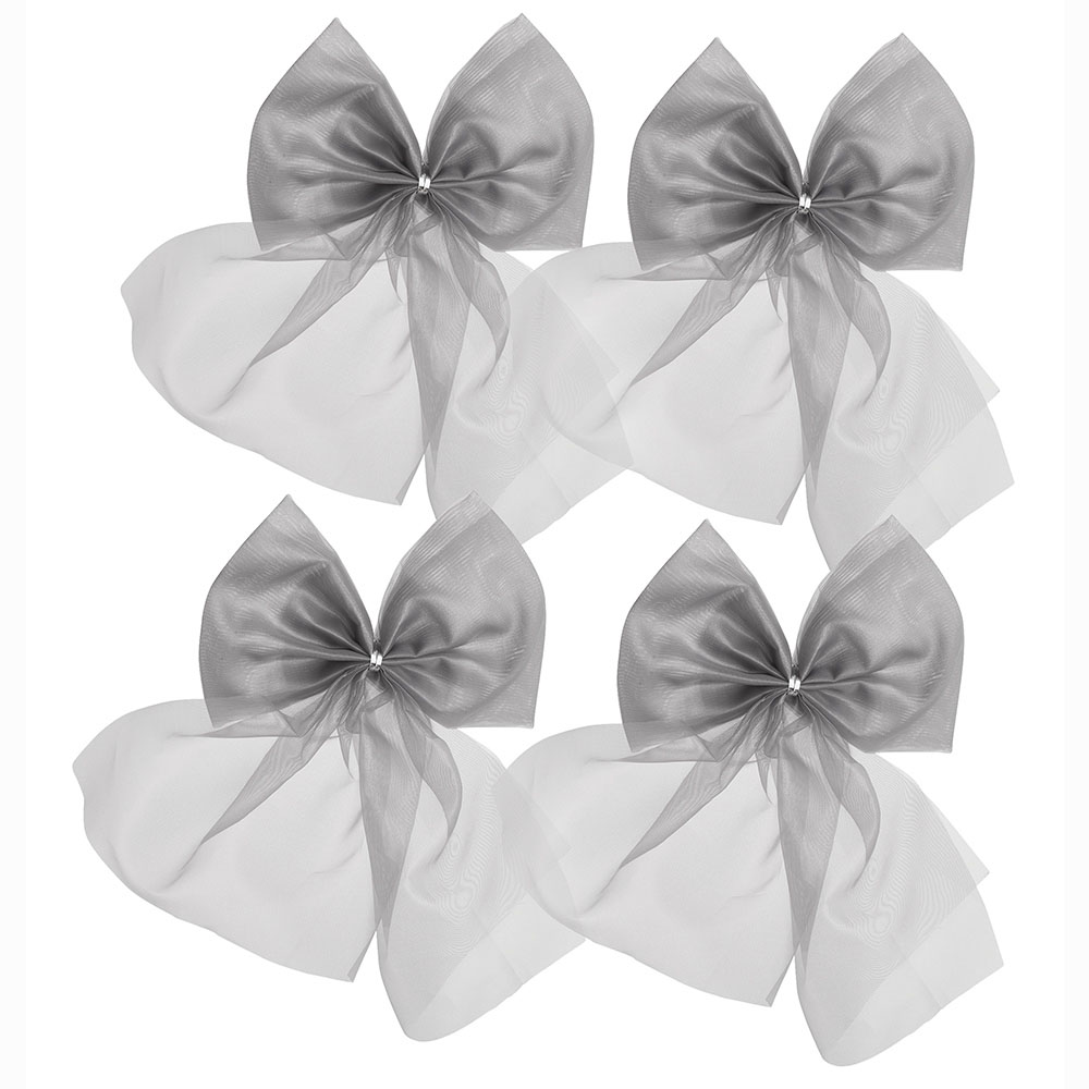 Wilko Glitters Organza Silver Bow Decoration 4 Pack Image 1