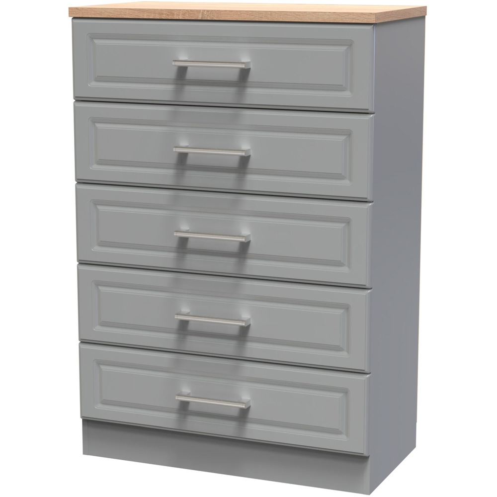 Crowndale Kent 5 Drawer Dusk Grey and Bardolino Oak Chest of Drawers Image 2